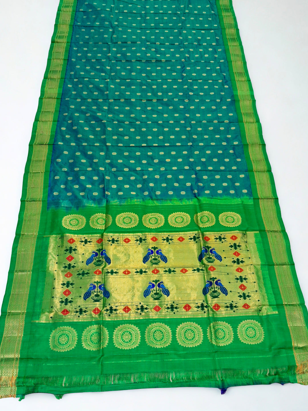Peacock green silk paithani saree
