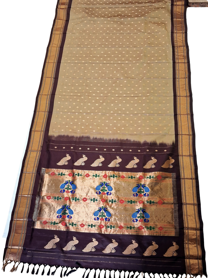Beige maharani silk paithani saree