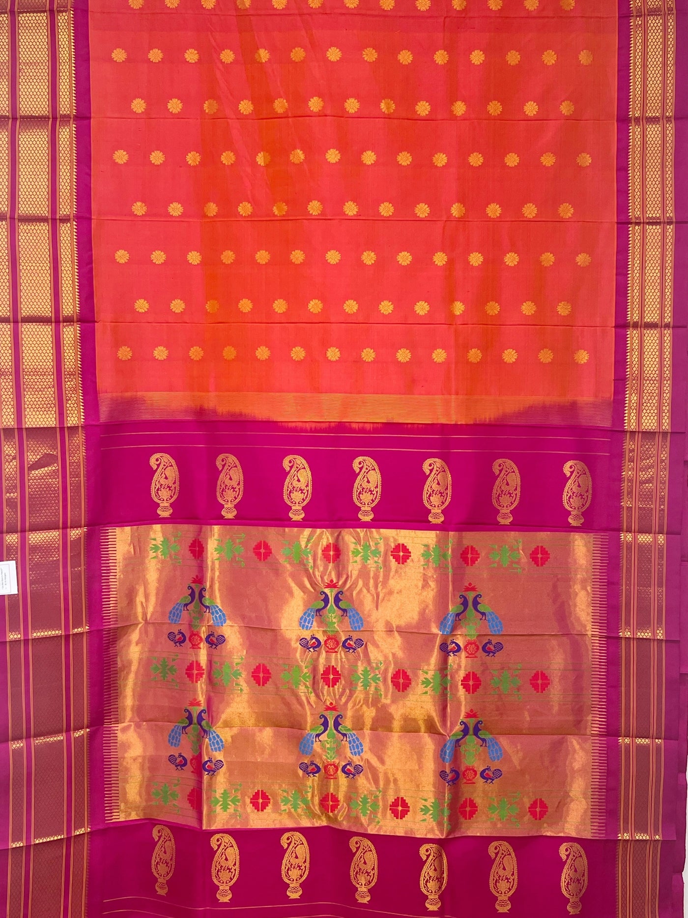 Peach pink maharani silk paithani saree