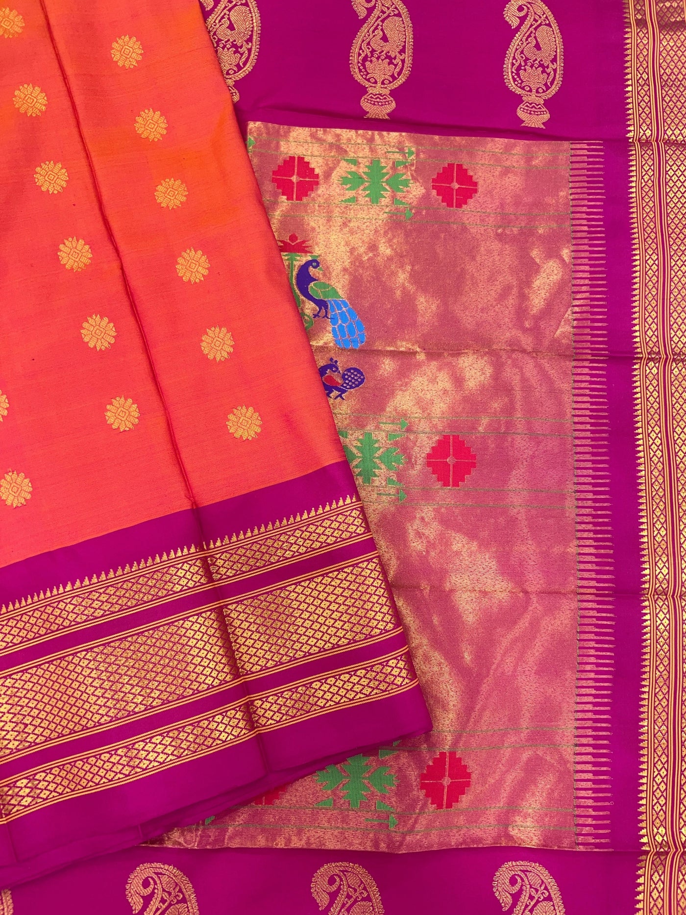 Peach pink maharani silk paithani saree