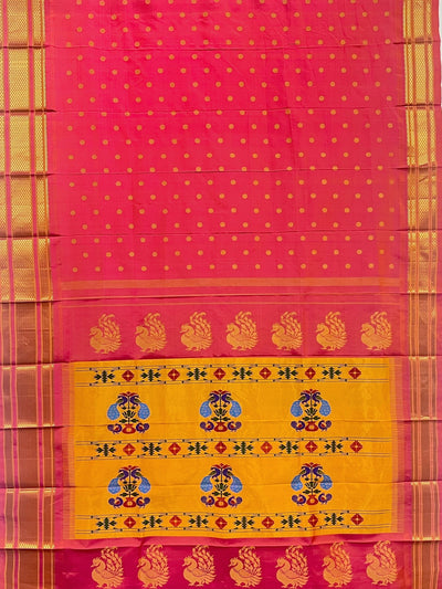 Peach pink silk paithani saree in single color