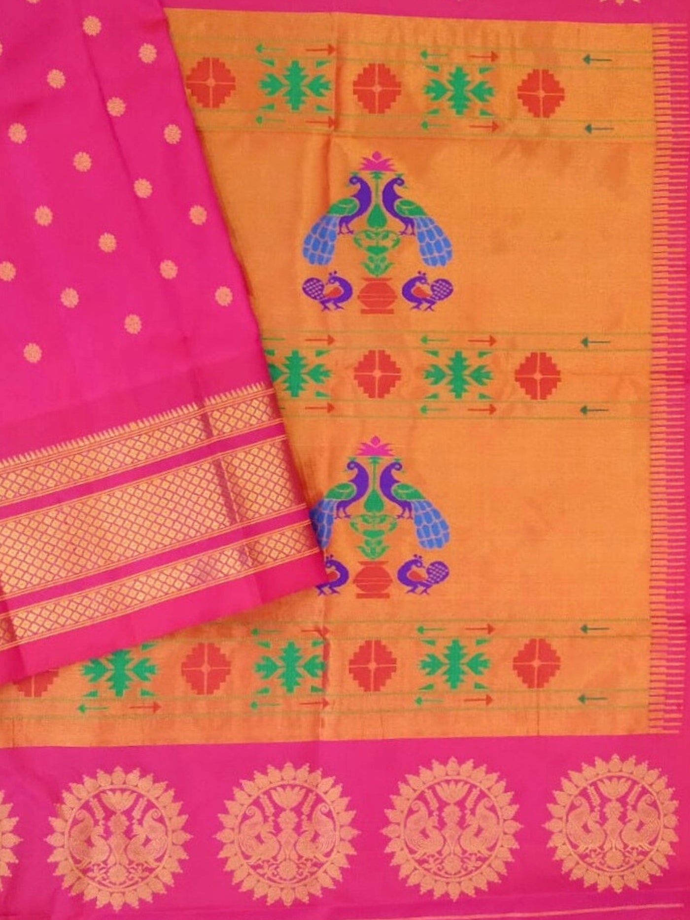 Pink Maharani Silk Paithani Saree in Single Color