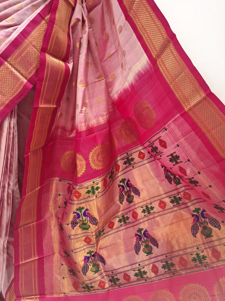 Pastel Pink Paithani with Gold Zari Border