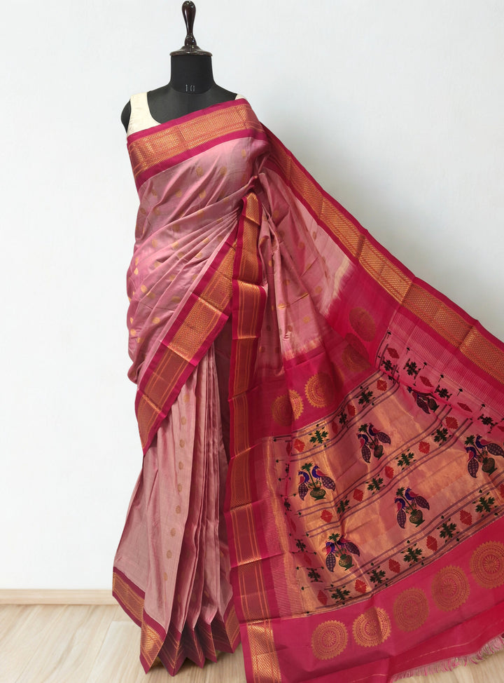 Pastel Pink Paithani with Gold Zari Border