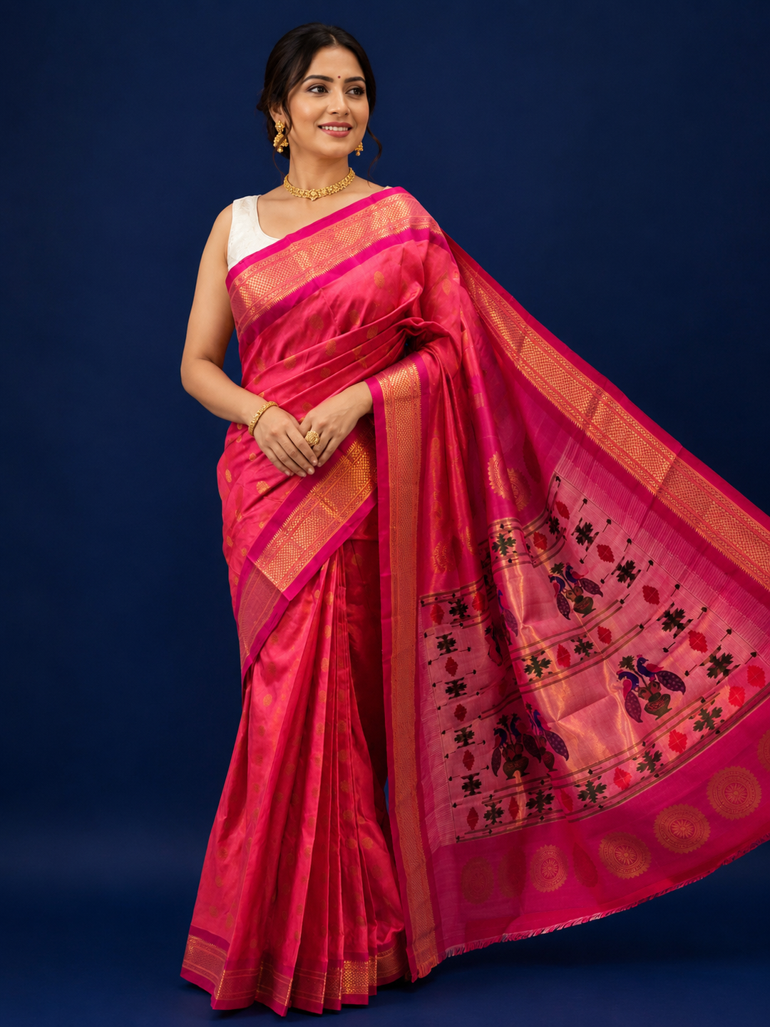 Two Tone Peach Paithani