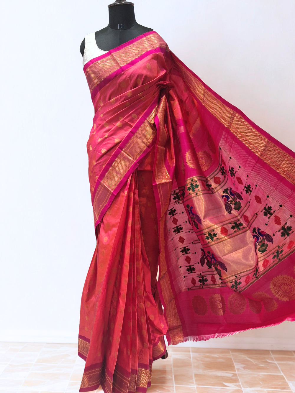 Two Tone Peach Paithani