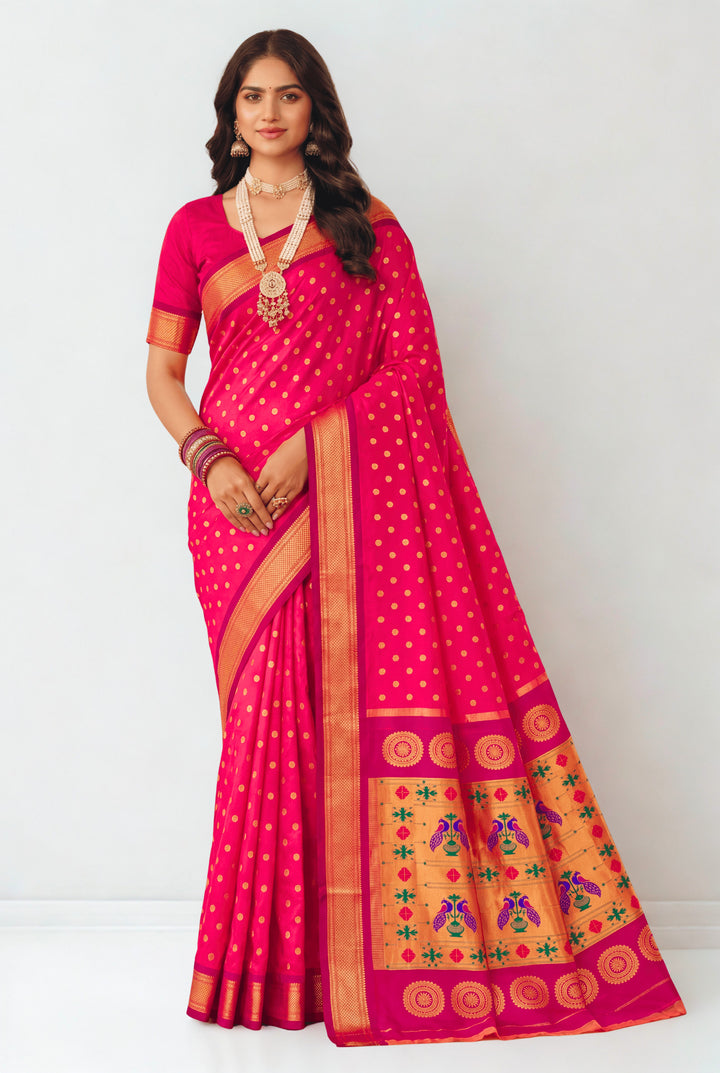 Pink maharani silk paithani saree