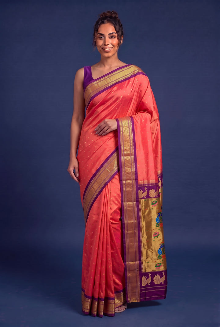 Fuchsia pink maharani silk paithani saree