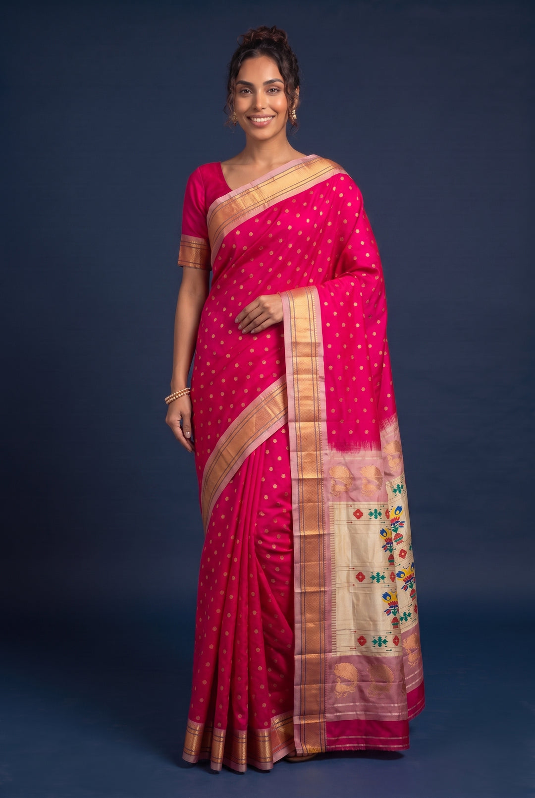 Fuchsia Pink Silk Paithani Saree
