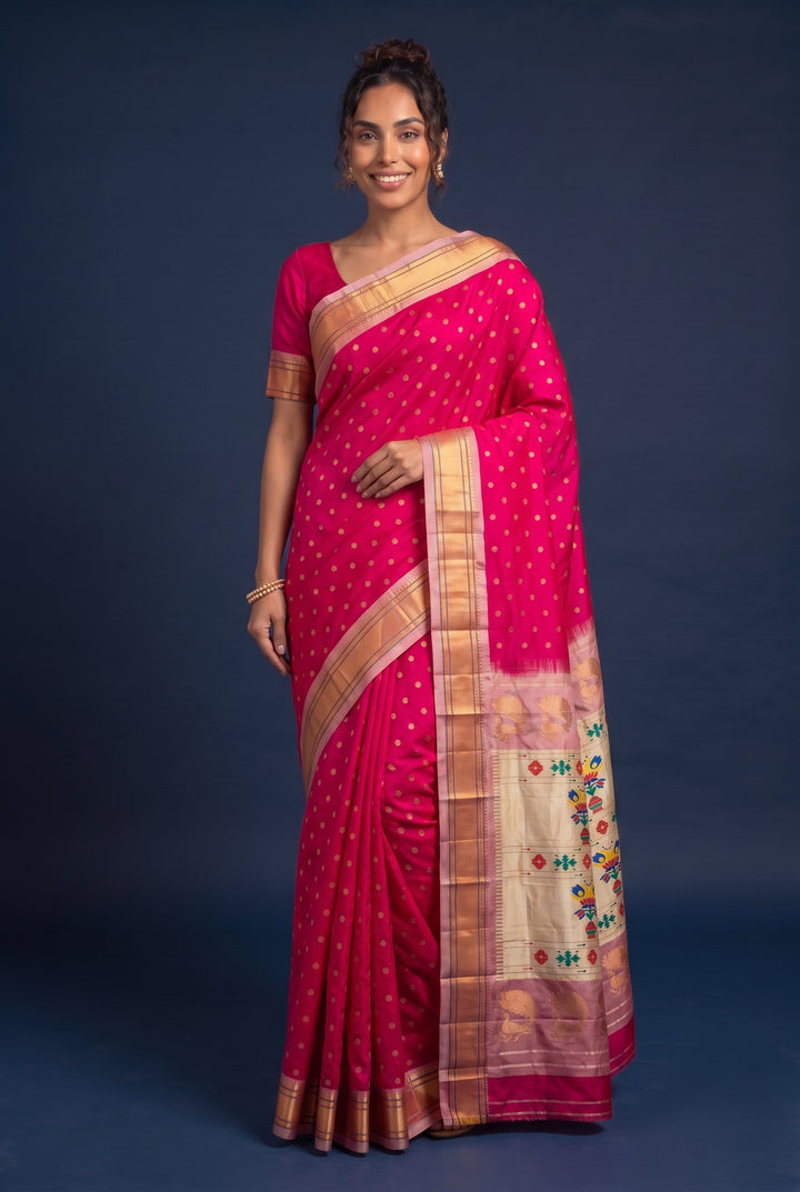Fuchsia Pink Silk Paithani Saree