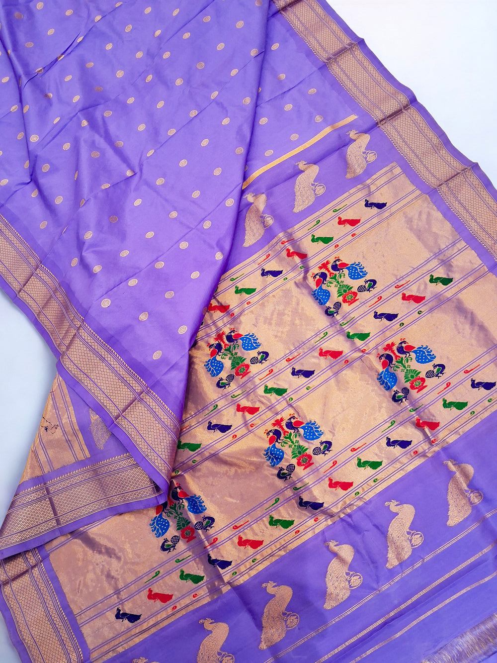 Lavender Silk Paithani with Gold Zari Border