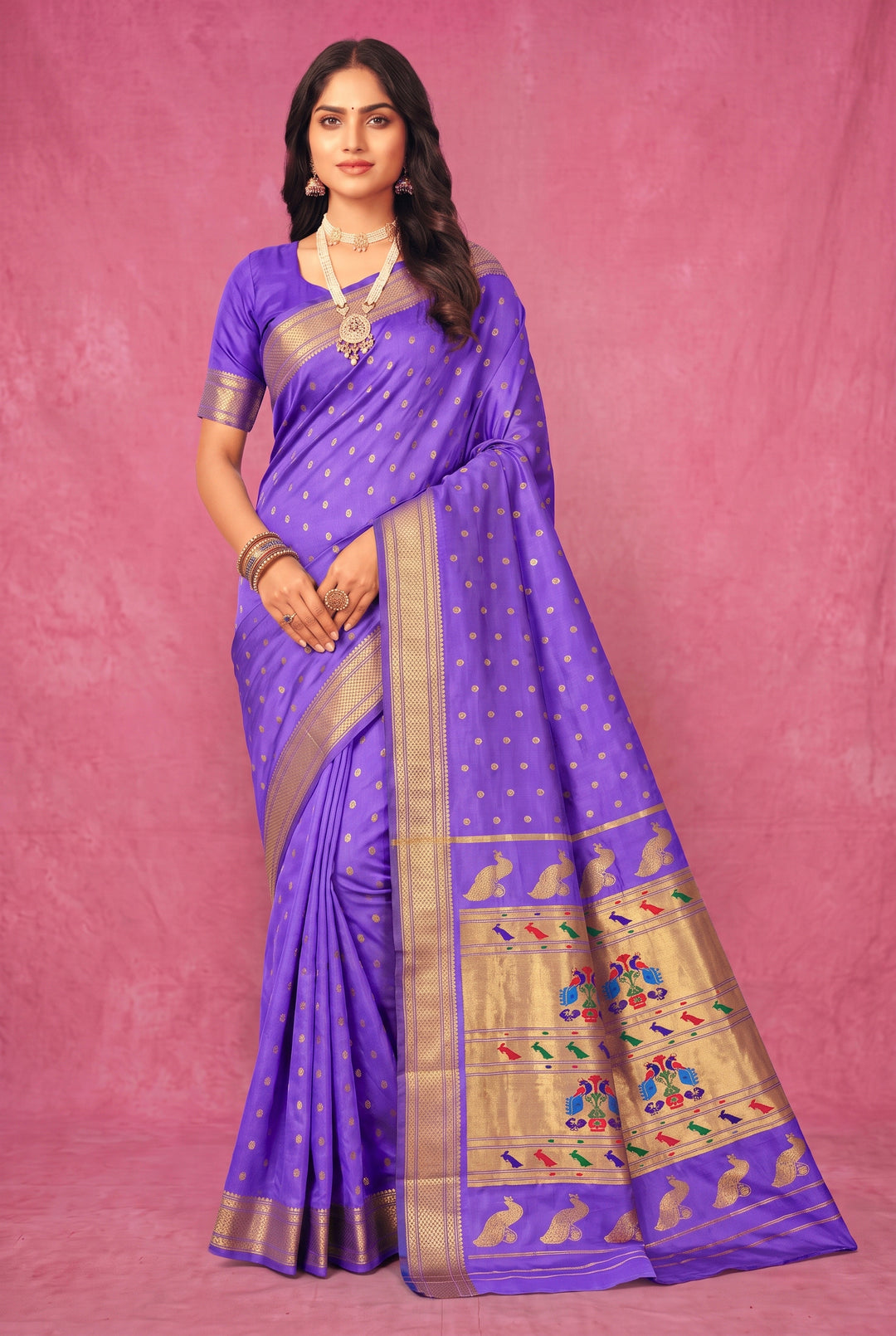 Lavender Silk Paithani with Gold Zari Border