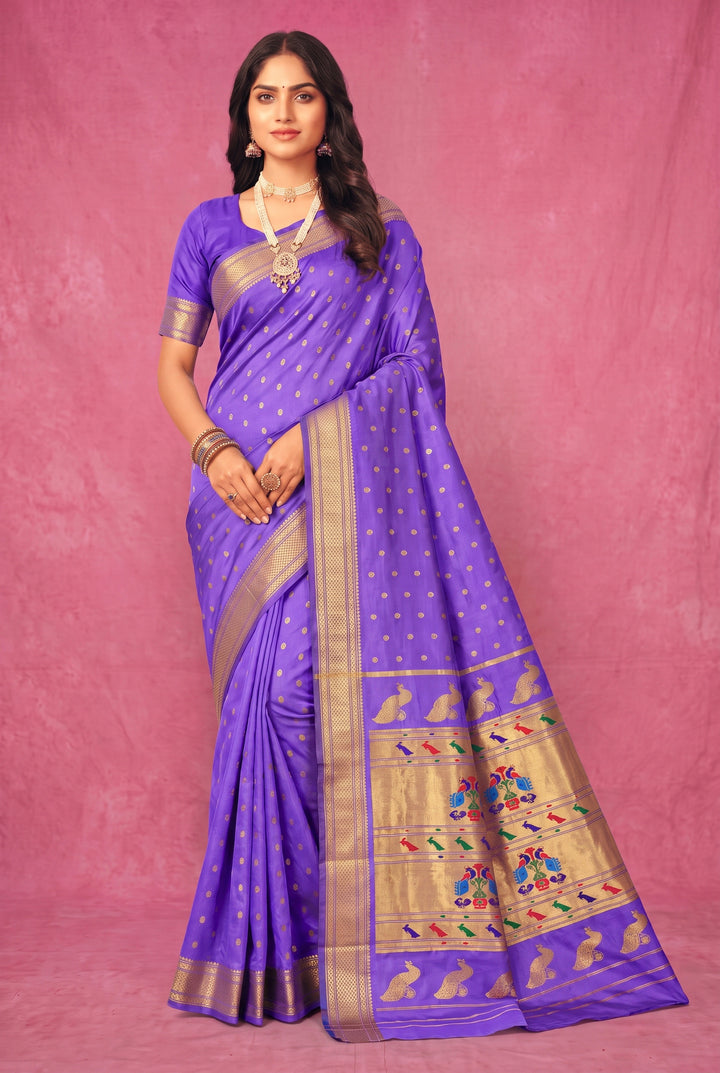 Lavender Silk Paithani with Gold Zari Border