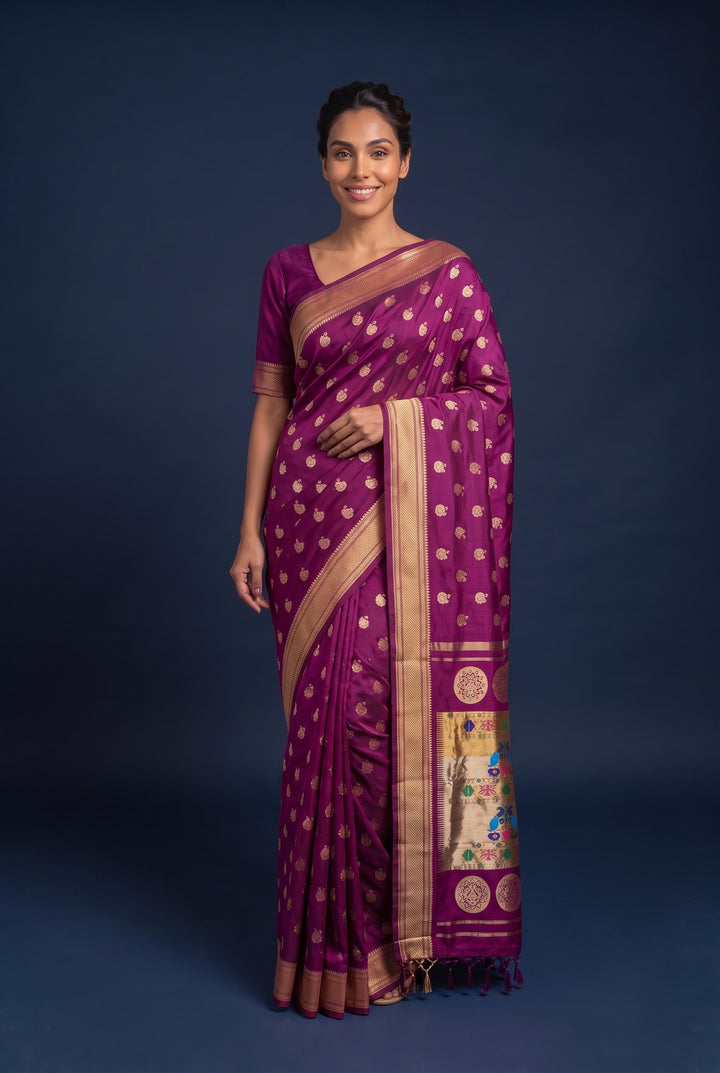 Wine maharani silk paithani saree