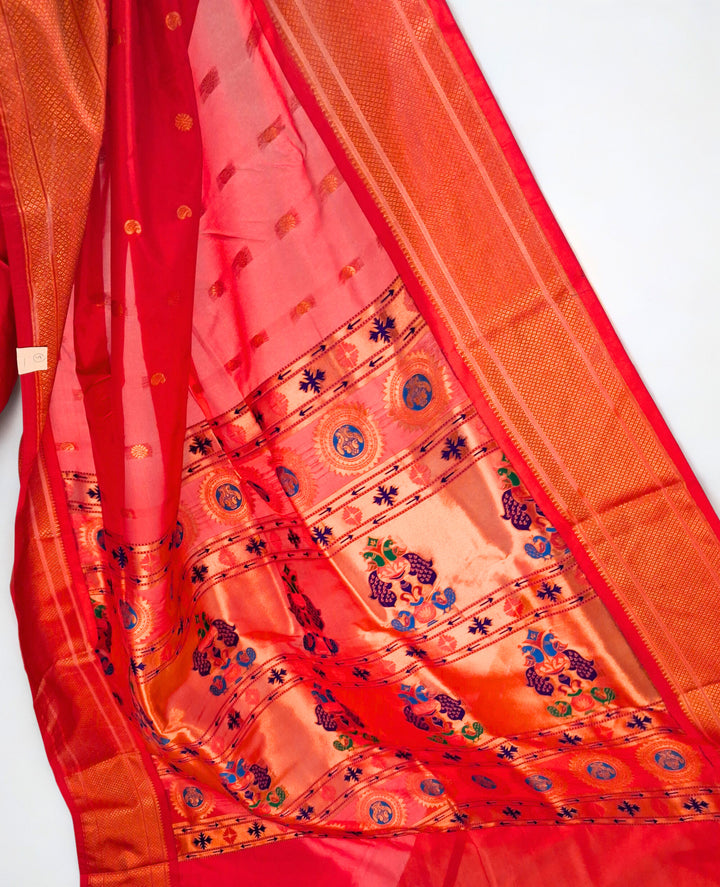 Red blended fabric saree