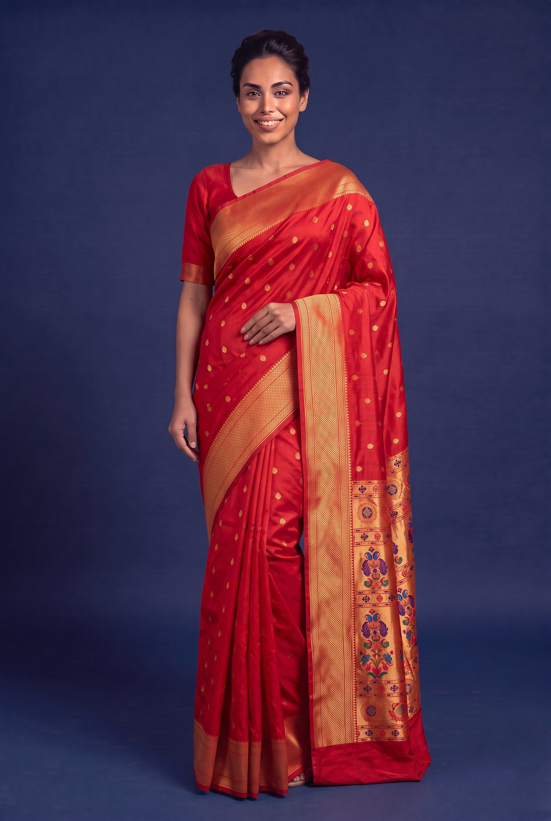 Red Blended Fabric Saree