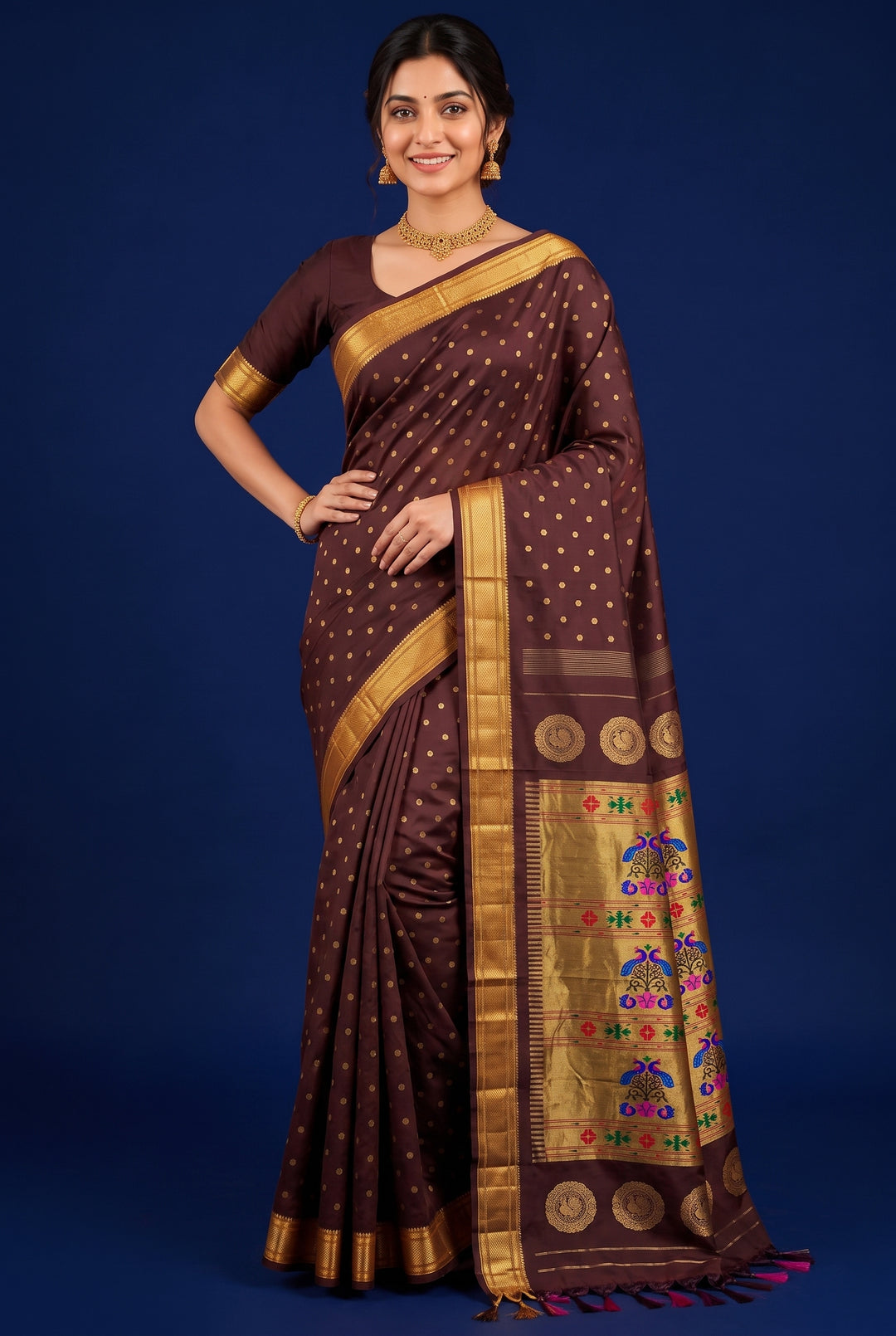 Maroon Maharani Paithani Saree