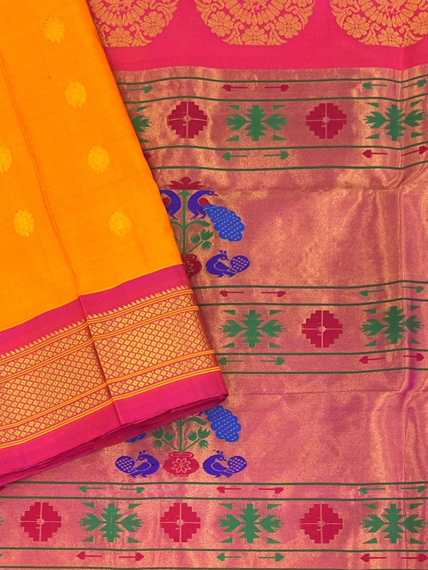 Golden yellow silk paithani saree