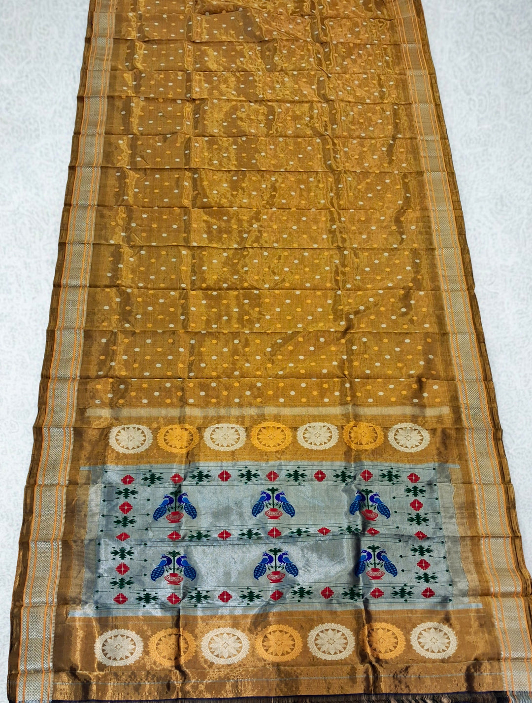 Olive mustard silk paithani saree