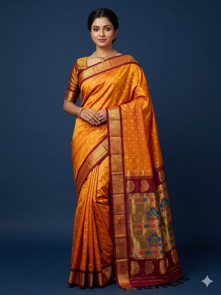 Mustard Yellow Silk Paithani Saree