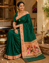 Bottle green parrot and peacock border silk paithani saree