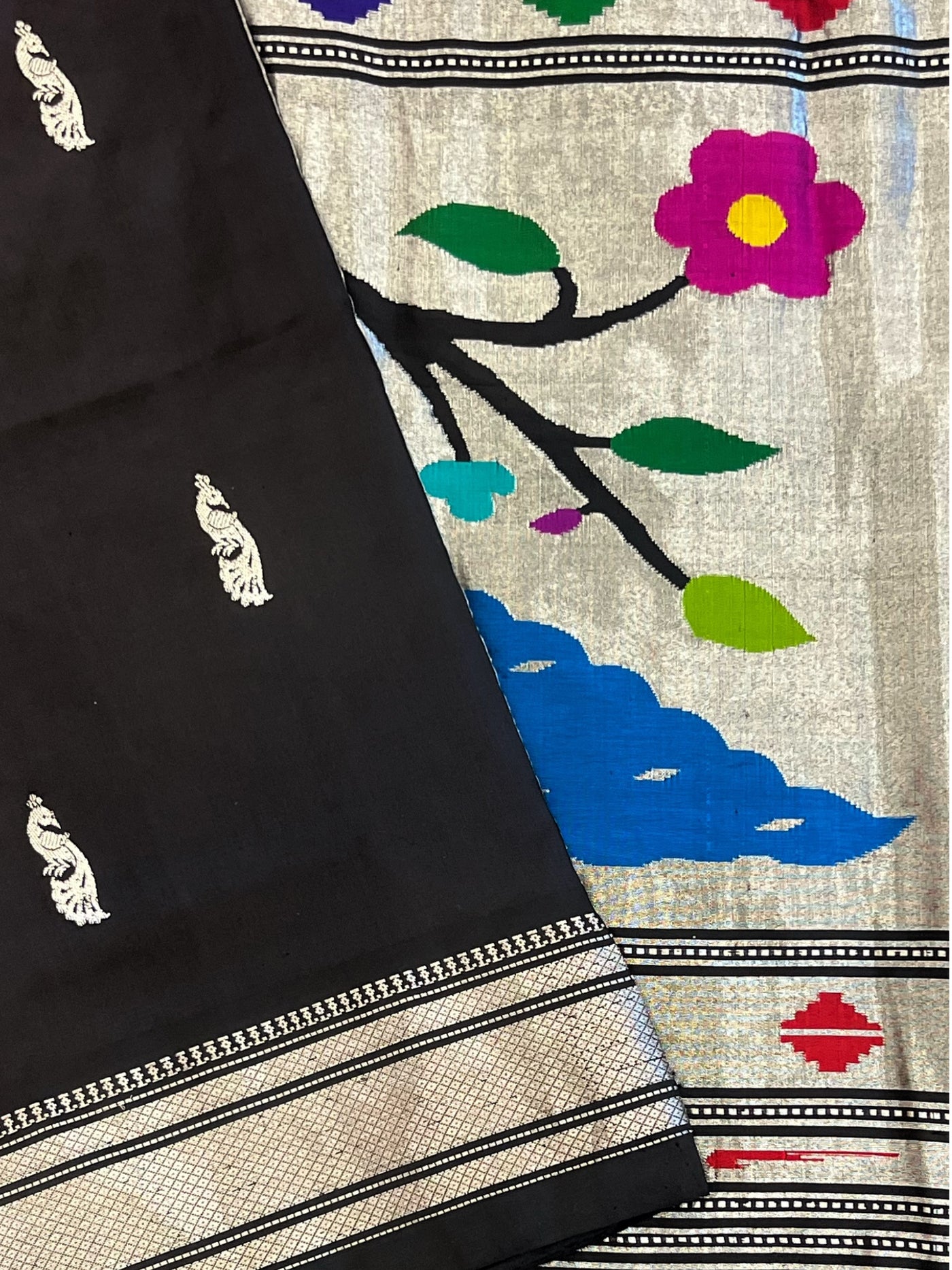 Black rich pallu silk paithani saree