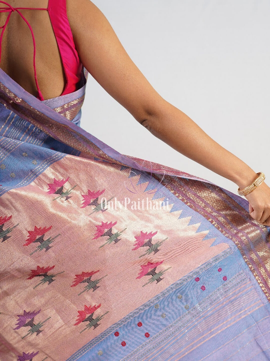 Lavender rich pallu cotton paithani saree