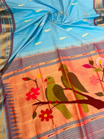 Powder blue rich pallu silk paithani saree