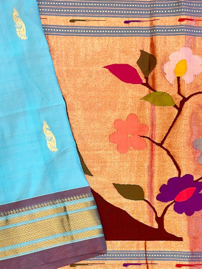 Powder blue rich pallu silk paithani saree