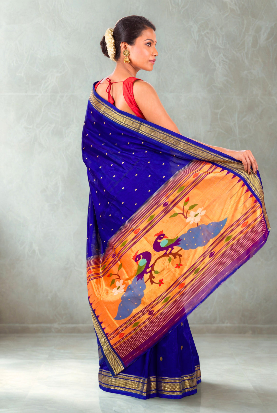 Royal blue rich pallu silk paithani saree