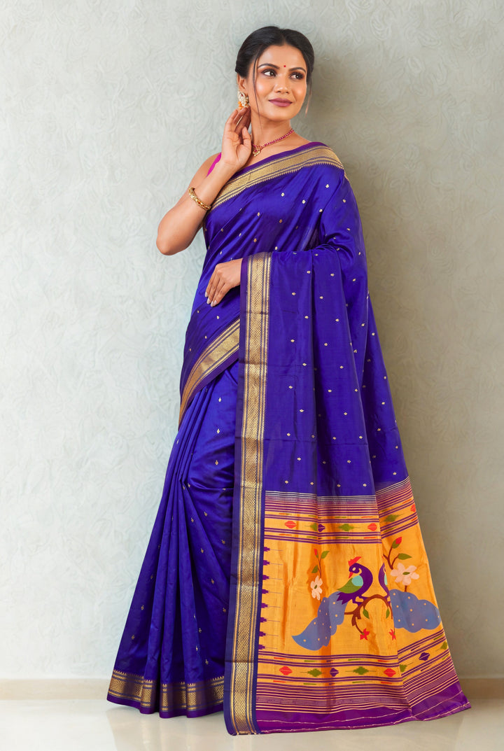 Royal blue rich pallu silk paithani saree