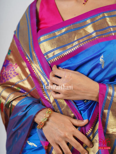 Turquoise rich pallu silk paithani saree