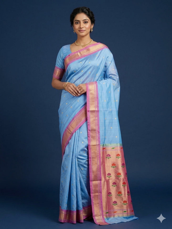 Light Blue Rich Pallu Silk Paithani Saree
