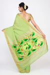 Pista Green cotton paithani with rich pallu