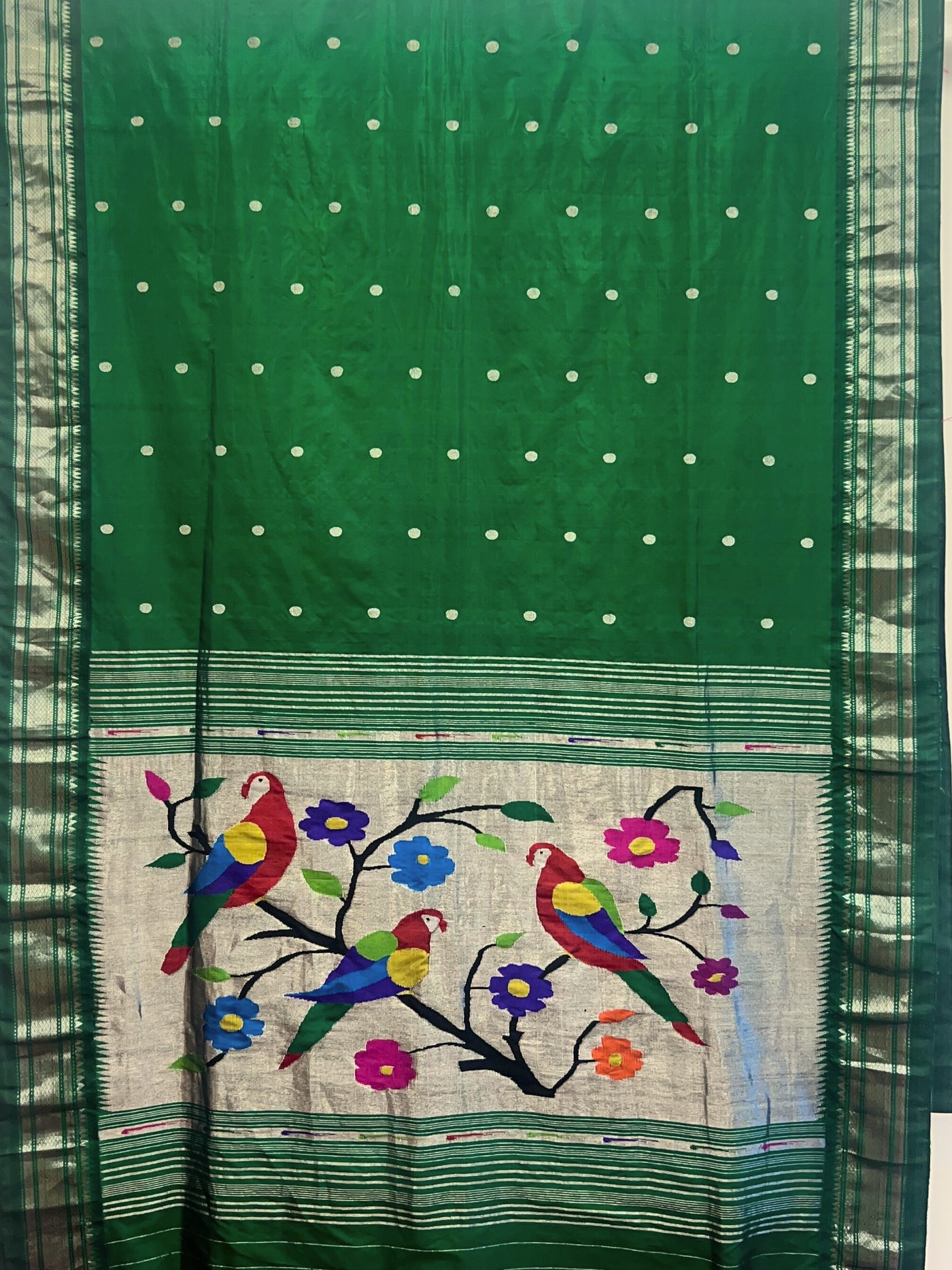 Bottle green rich pallu silk paithani saree