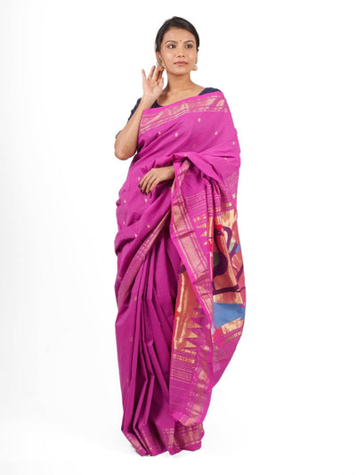 Fuchsia Pink Cotton Paithani Saree