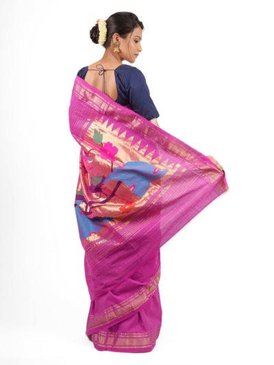 Fuchsia Pink Cotton Paithani Saree