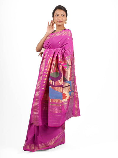 Fuchsia Pink Cotton Paithani Saree