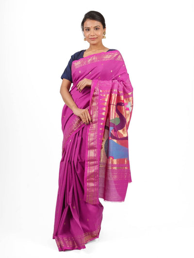 Fuchsia Pink Cotton Paithani Saree