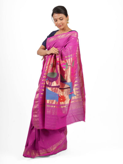 Fuchsia Pink Cotton Paithani Saree