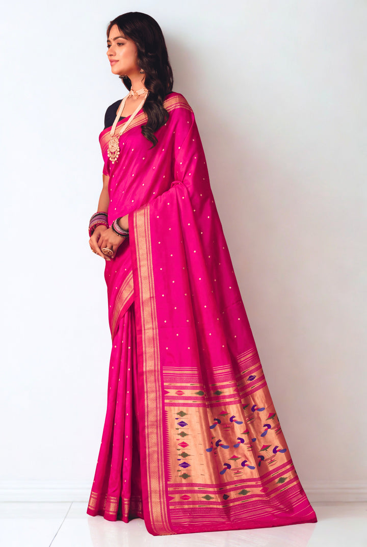Pink silk paithani saree