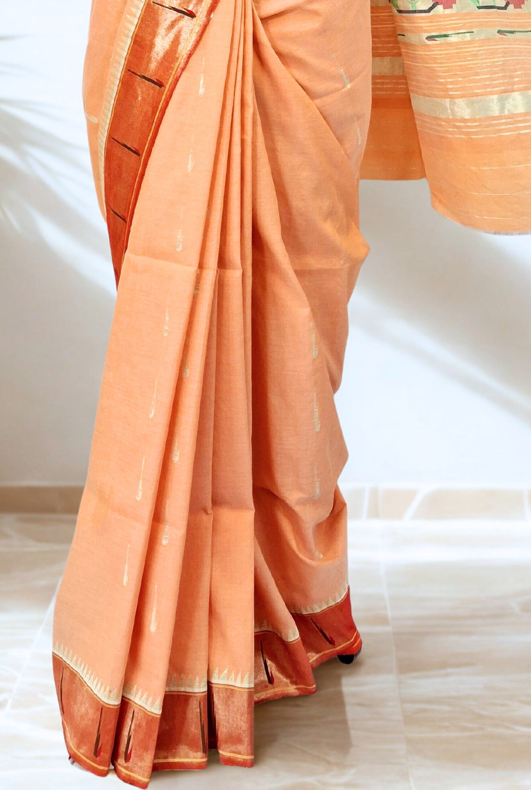 Peach Rich Peacock Pallu Cotton Paithani