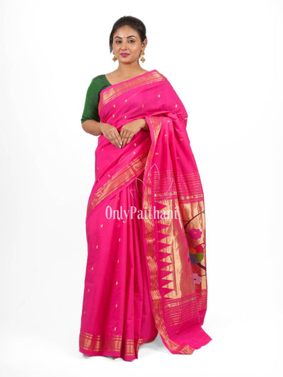 Pink rich pallu cotton paithani saree