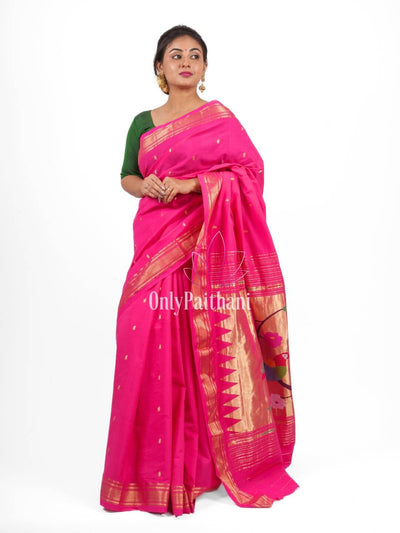 Pink rich pallu cotton paithani saree