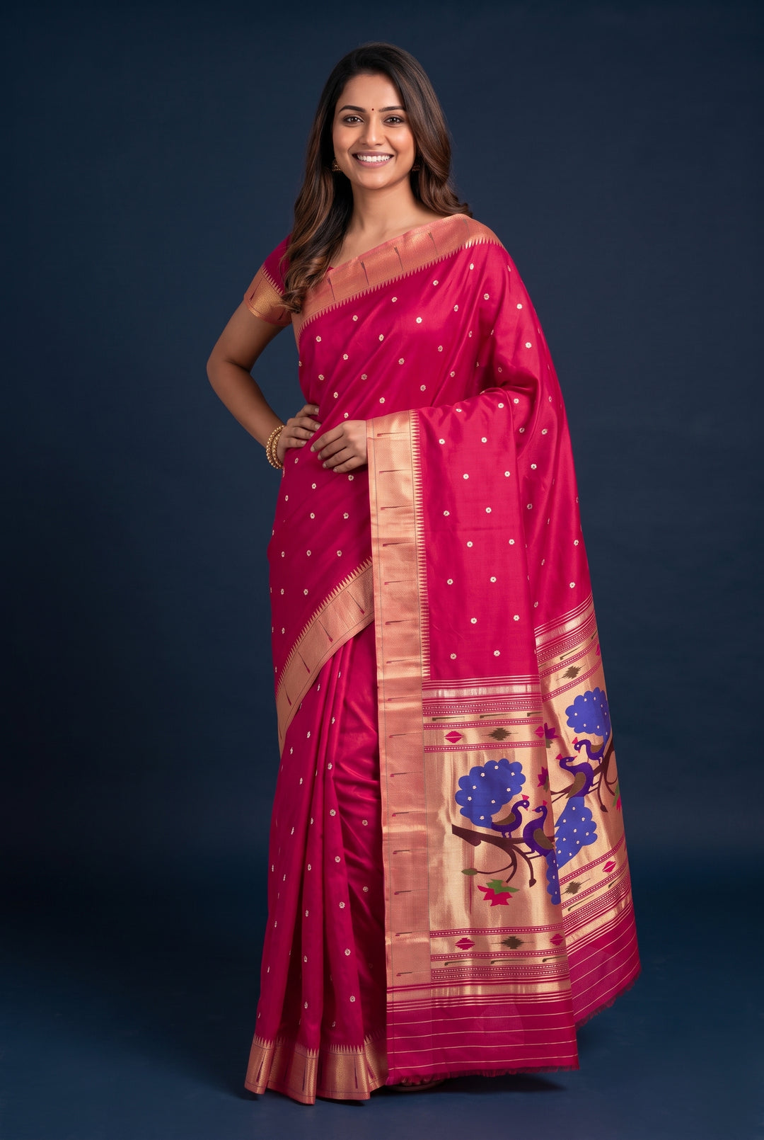 Fuchsia Pink Paithani with Muniya Border 