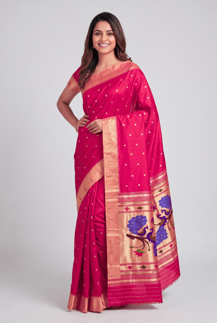 Fuchsia pink rich pallu silk paithani