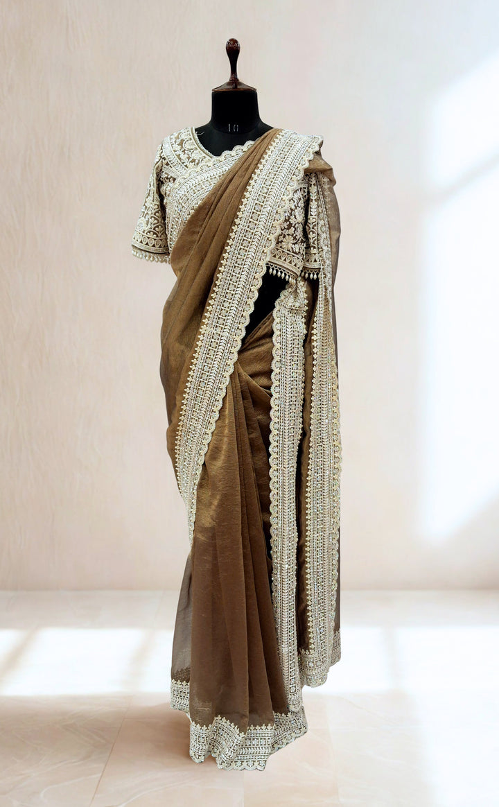Bronze olive designer banarasi saree