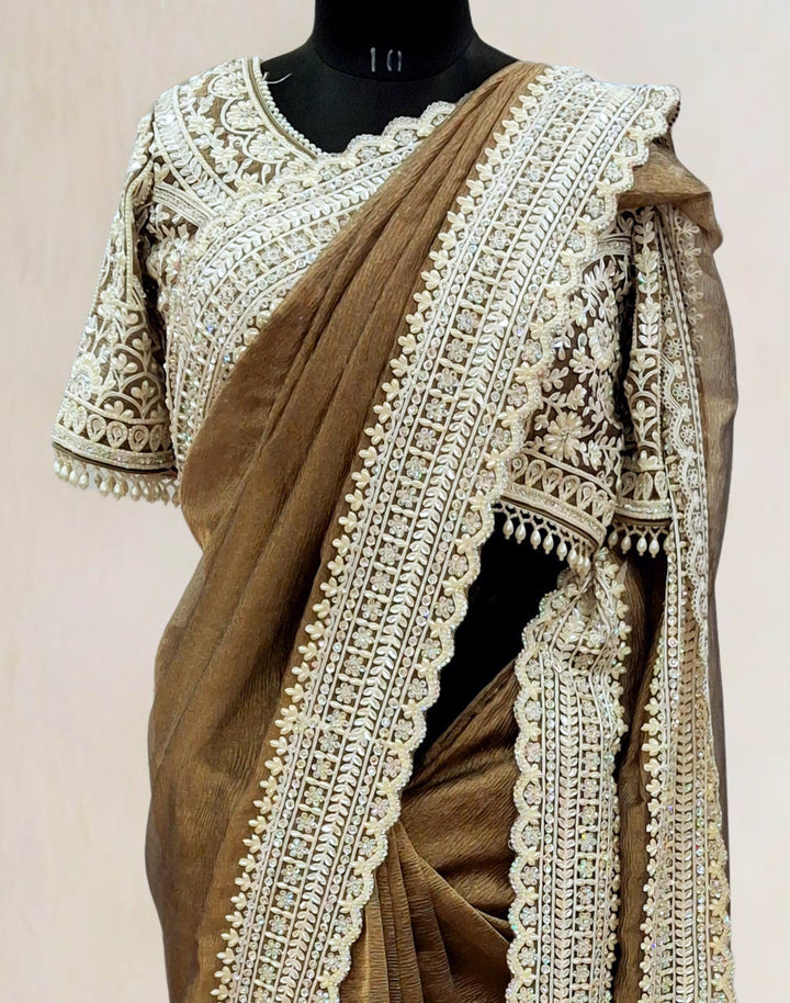 Bronze olive designer banarasi saree