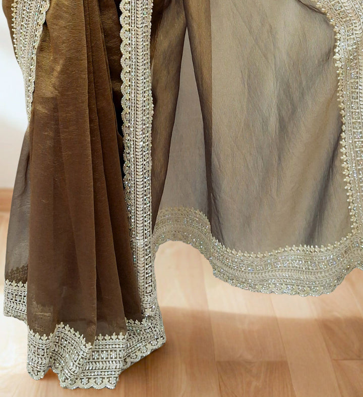Bronze olive designer banarasi saree