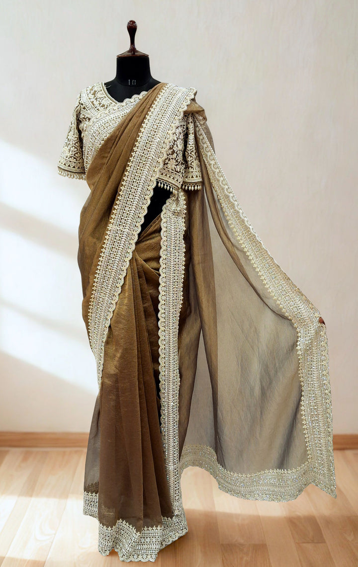 Bronze olive designer banarasi saree